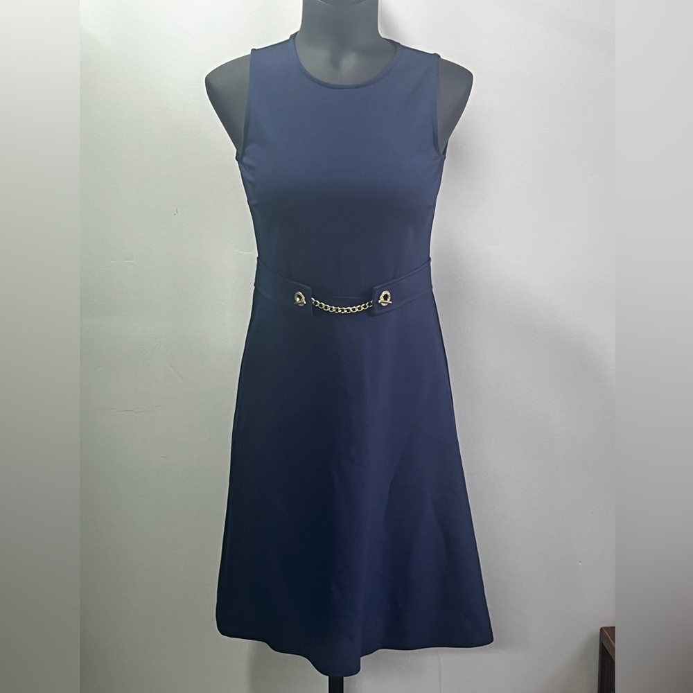 I 💗 OFFERS! Ralph Lauren Navy Blue Midi Dress with Chain Accent